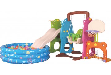 Scivolo Per Bambini Con Altalena E Piscina Giardino Interno Esterni Multifunzione Con Canestro H122 X L209 X L256 Party