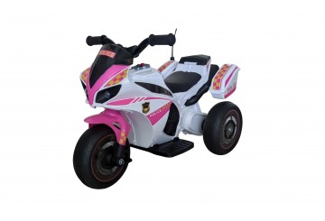 Moto Elettrica Per Bambini Polizia Rosa Con Musiche Luci Mp3 Marcia Avanti E Indietro Accelleratore 3 Ruote