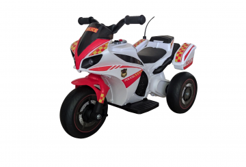 Moto Elettrica Per Bambini Polizia Rossa Con Musiche Luci Mp3 Marcia Avanti E Indietro Accelleratore 3 Ruote