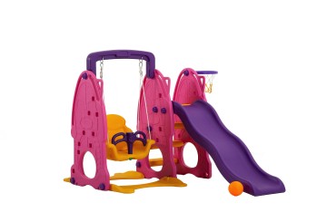 Scivolo Per Bambini Con Altalena Giardino Esterni Interno Multifunzione Con Canestro H122 X L186 X L155 Partypink