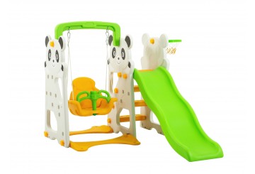 Scivolo Per Bambini Con Altalena Giardino Esterni Interno Multifunzione Con Canestro H120 X L153 X L160 Panda