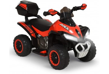 Quad Elettrico Per Bambini Racer Rosso Con Luci Suoni Mp3  Bauletto Marcia Avanti Indietro E Accellelratore