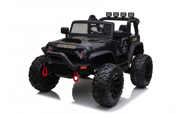 Auto Macchina Elettrica Fuoristrada Big Adventure 24V Nera per Bambini 2 Posti RUOTE IN GOMMA Full Optional sedile in pelle telecomando porte apribili