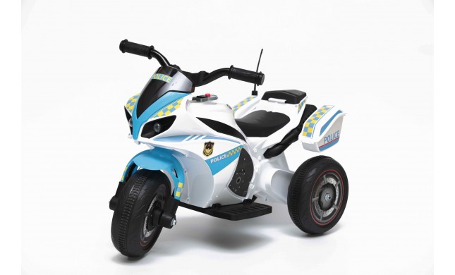 Moto Elettrica per bambini Polizia Blue con Musiche Luci Mp3 Marcia avanti e indietro accelleratore 3 ruote