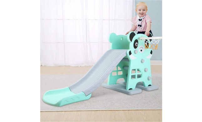 Scivolo per Bambini Giardino Esterno Interno Panda Multifunzione con canestro uscita Soft H79 x L152 x L73 