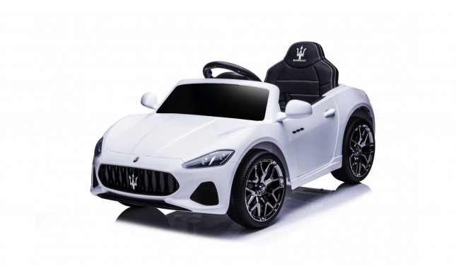 MACCHINA ELETTRICA PER BAMBINI 12V MASERATI GRANCABRIO BIANCA CON SEDILE IN PELLE TELECOMANDO PORTE APRIBILI LED E SUONI MP3