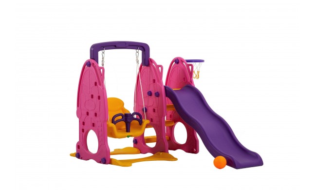 Scivolo Per Bambini Con Altalena Giardino Esterni Interno Multifunzione Con Canestro H122 X L186 X L155 PartyPink