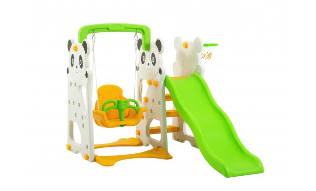 Scivolo Per Bambini Con Altalena Giardino Esterni Interno Multifunzione Con Canestro H120 X L153 X L160 PANDA