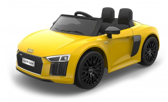 Auto Macchina Elettrica 12V Audi  R8 Spyder per Bambini Led MP3 con Telecomando Sedile in pelle Gialla