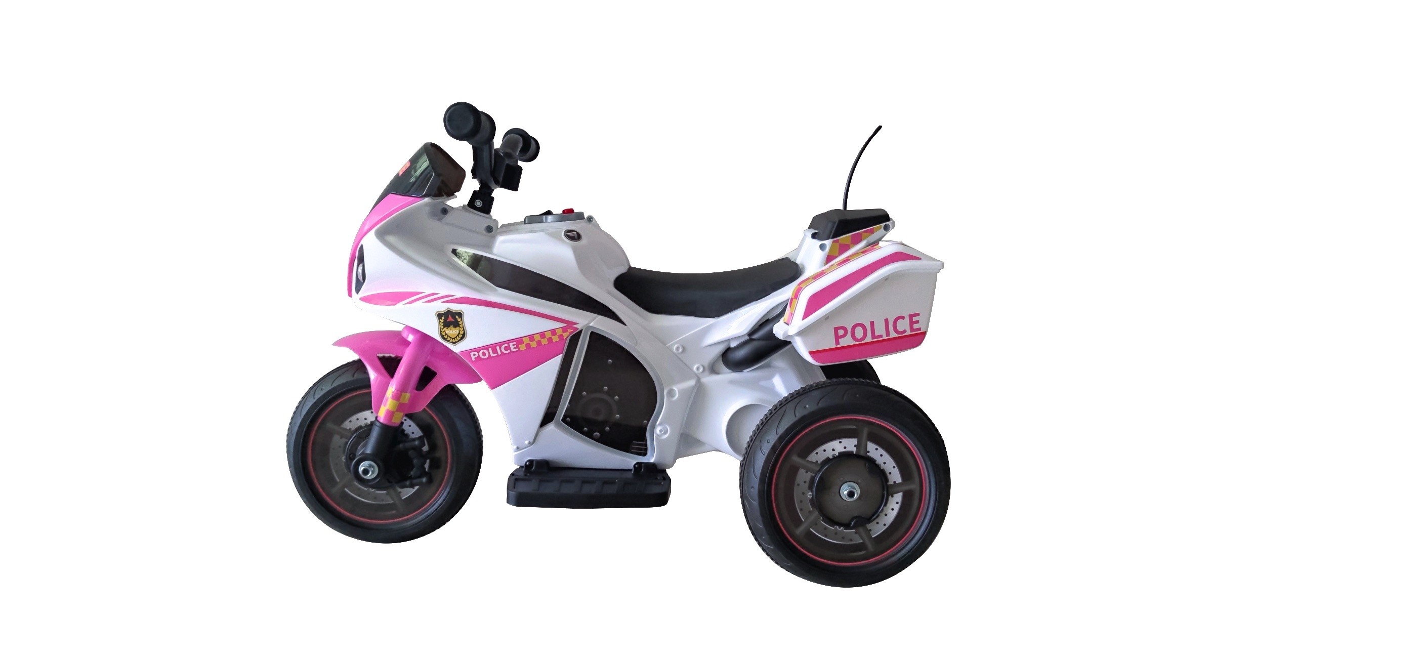 Moto Elettrica per bambini Polizia Rosa con Musiche Luci Mp3 Marcia avanti e indietro accelleratore 3 ruote Toyscar Hoverboard Macchine elettriche Eco Scooter