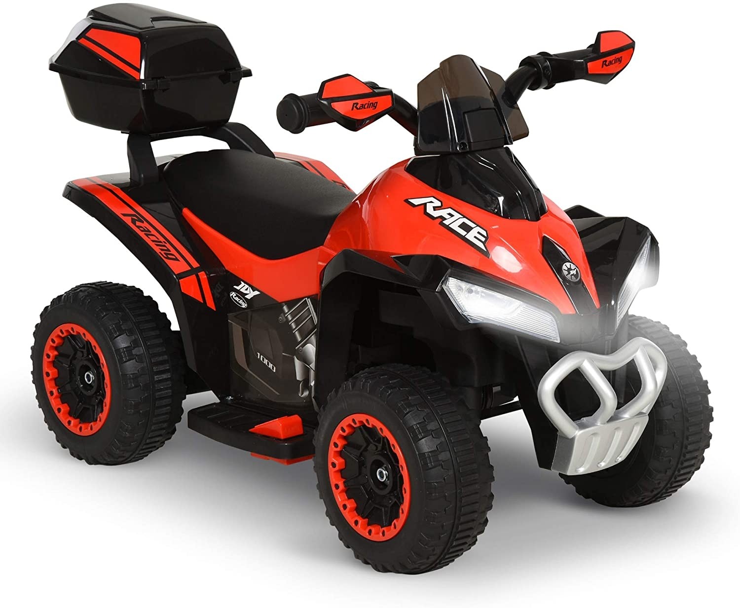 Quad Elettrico Per Bambini Racer Rosso con luci suoni Mp3 bauletto marcia  avanti indietro e accellelratore